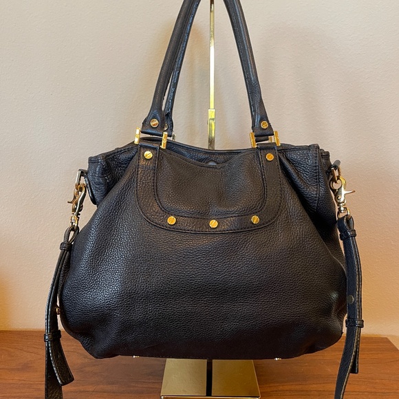 Tory Burch Authentic Duffle Black Pebbled LambLeather Bag Shoulder or Crossbody. - Picture 4 of 12